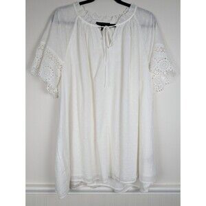 Lane Bryant Womens Shirt Top White Short Eyelet Sleeve Size 20 Peasant Cottage